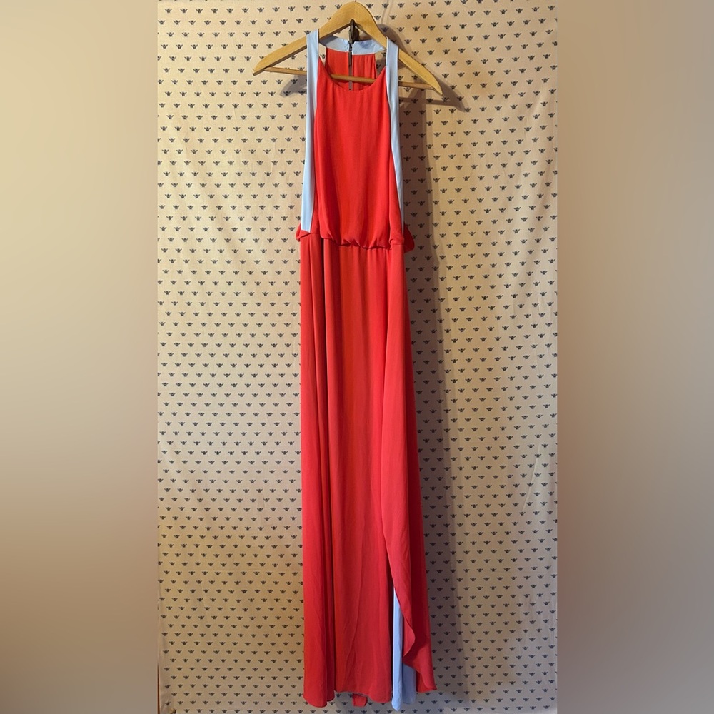 BCBGMaxAzria Coral and Blue Maxi Dress